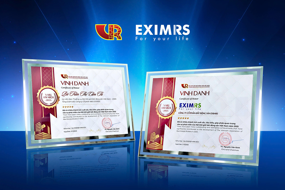 EximRS và Lãnh đạo EximRS được VARS vinh danh tại VARS AWARDS 2025, ghi nhận những đóng góp nổi bật cho thị trường bất động sản Việt Nam